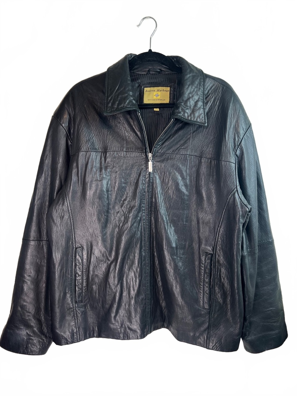 Vintage Boston Harbour Baggy Leather Jacket Black Genuine Leather Jacket XL